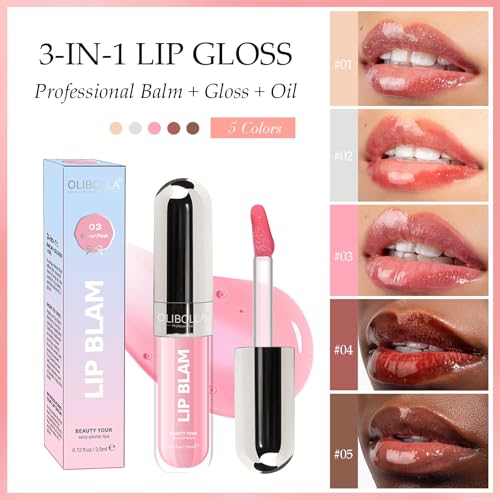 3-in-1 Lip Gloss - Tinted Lip Balm & Lip Oil, Moisturizing Hydration with Glassy Shine, Non-Sticky, Weightless Feel (0.12 fl.oz)