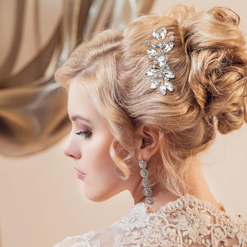 Bridal Hair Comb Rhinestone Silver Flower - 2 Pack Wedding Headpiece