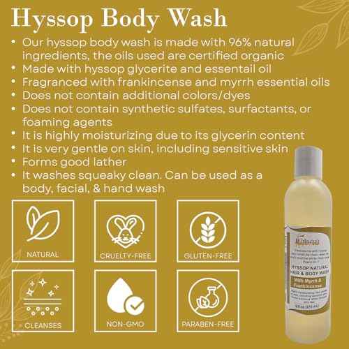 Cleanse Me With Hyssop Natural Hair and Body Wash, Organic Hyssop Infused Shampoo and Body Wash for Nourishing and Refreshing Hair & Body Cleansing (Myrrh and Frankincense)