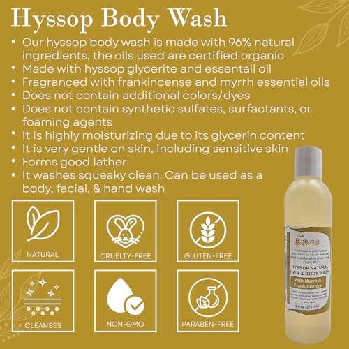 Cleanse Me With Hyssop Natural Hair and Body Wash, Organic Hyssop Infused Shampoo and Body Wash for Nourishing and Refreshing Hair & Body Cleansing (Myrrh and Frankincense)