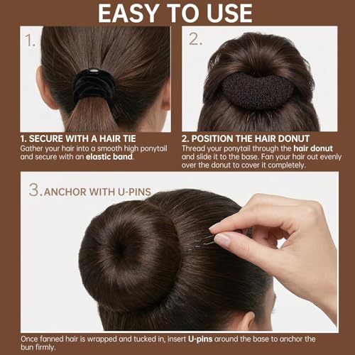 Small Hair Donut Bun Maker for Fine Hair - 6pc Set with Ties & Pins