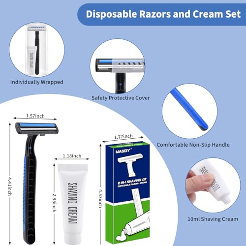 12 Pack Disposable Razors Shaving Cream Kit Bulk for Men, Twin Blade Disposable Razors and Shaving Cream (10g), Individually Wrapped Toiletries for Homeless Shelter Donation Travel Hotel