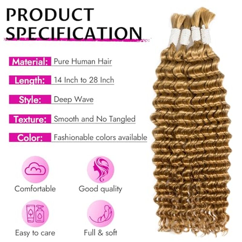 Gopukso Honey Blonde Human Braiding Hair - 22 Inch Deep Wave, 4 Bundles