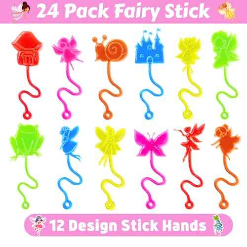 48PCS Fairy Party Favors - 24PCS Fairy Temporary Tattoos & 24PCS Fairy Stick Hands - Perfect Birthday Favors, Goodie Bag Stuffers, Treasure Box Toys, Classroom Prizes, and Student Gifts