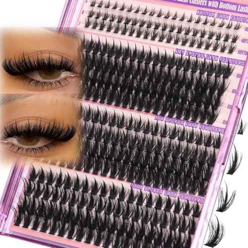 Volume Lash Clusters Spikes Cluster Eyelash Extensions 60D 80D 100D Thick Spiky Individuals Lashes 5-19mm Mega Wispy Eyelash Extension Fluff DIY D Curly Lash Extension with Bottom Lashes 296Pcs