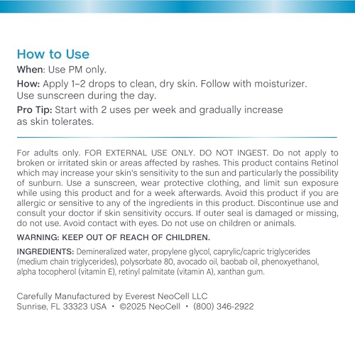 NeoCell Retinol Serum for Face | 2 fl oz | Targeted Skin Serum Formula | Advanced Care | with Vitamin E and A | for Women and Men