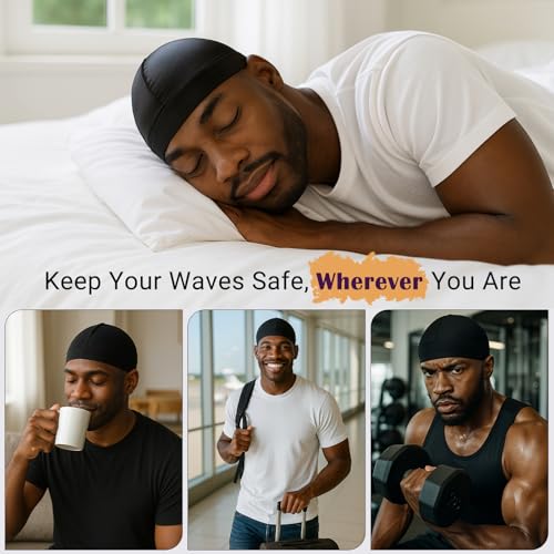 Durala Adjustable Wave Cap for Men - Premium Elastic Stocking Cap 360°