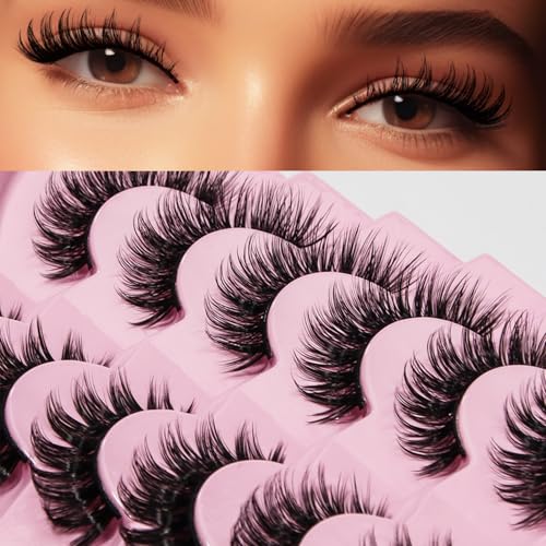 Russian Strip Lashes 7 Pairs D Curl Fluffy Wispy Mink