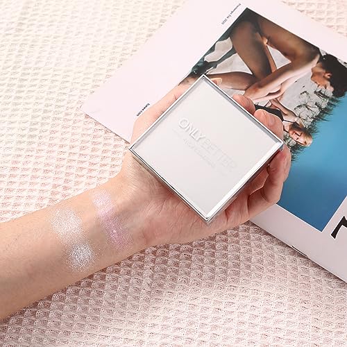Cream Highlighter Palette with Built-in Mirror | Silver White