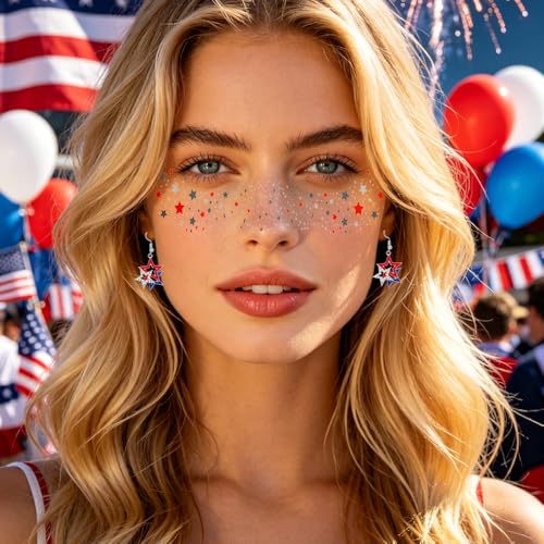 4th of July Face Tattoos & Star Earrings Set