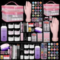 Acrylic Nail Kit for Beginners with Everything - Practice Hand for Acrylic Nails - 6PCS Nail Powder Liquid Set with UV Lamp - Professional Manicure Set in Pink Bag for Starter Home Salon (Pink-1)