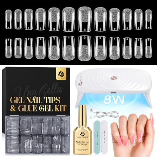 UNA GELLA Medium Square Nail Tips Kit 120Pcs with 15ml Glue - Variation: Medium Square Nail Kit