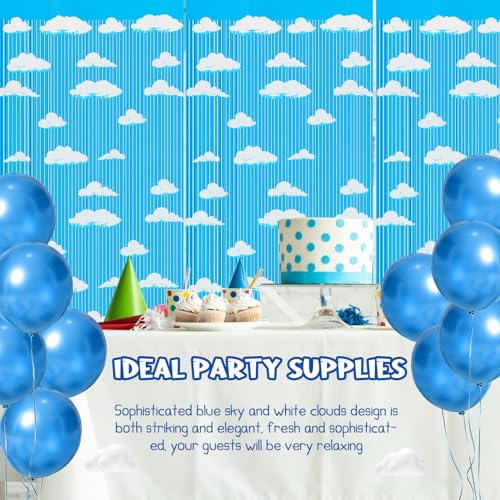 Blue Sky & White Clouds Tinsel Curtains - Party Decoration (3 Pack)