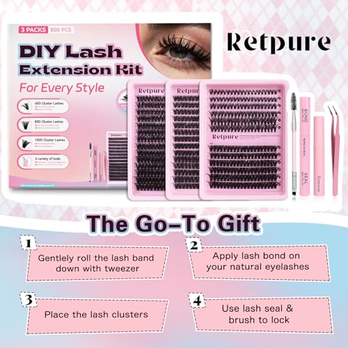 Lash Clusters Kit 800pcs DIY Eyelash Extensions 10-20mm