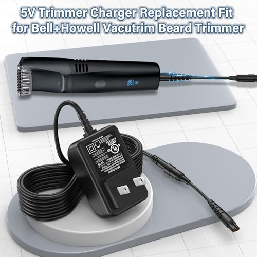 5V 2A Trimmer Charger Replacement Compatible with Bell and Howell Vacutrim Beard Trimmer, Power Cord AC Adapter for Bell+Howell Vacutrim Professional Beard Trimmer Shaver Charging Plug Cable DC5V 5VDC