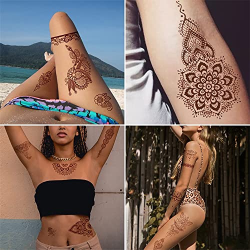 Brown Henna Temporary Tattoo Stickers - 8 Sheets Mandala