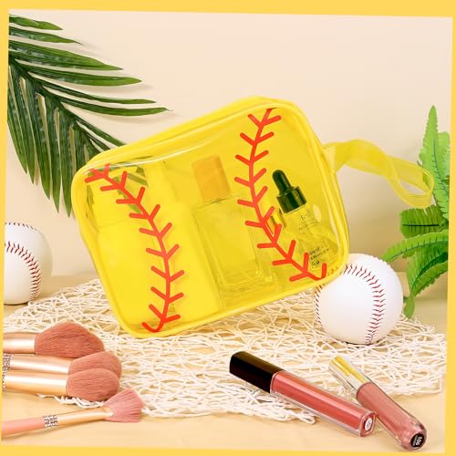 HOMIEE 40PCS Softball Cosmetic Bag, Clear PVC Makeup Bag Portable Toiletry Storage Case, Waterproof Travel Pouch Handbag Purses Organizer 8 x 6 x 2.4''