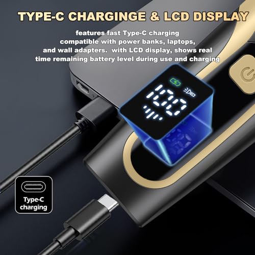 Beard Trimmer for men, Vacuum Mustache Trimmer with Type-C Charging, IPX7 Waterproof Electric Shaver Body Hair Trimmer for Men with LCD Display, Length Adjustable Blade Wheel (1/25"-4/5") (Black)
