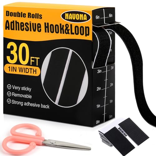 Navona 30Ft Heavy Duty Hook and Loop Tape with Adhesive - Black