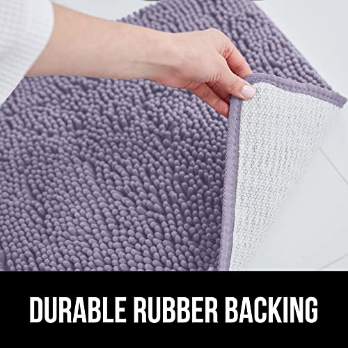 Gorilla Grip Plush Absorbent Shaggy Chenille Bath Rug Mat for Toilet Base with Rubber Backing, Machine Washable, Microfiber Bathroom Contour Mats for Toilets, Bath Decor, Square, 22.5x19.5, Lt Purple