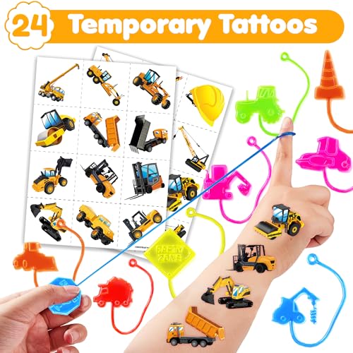 48 PC Construction Party Favors Set - Sticky Hands & Tattoos