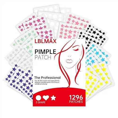 Pimple Patches for Face (1296 Count),3 shapes (Round,Star and heart Shapes),Hydrocolloid Spot Dots with Salicylic Acid and Tea Tree Oil