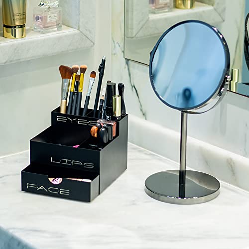GEGUTON Makeup Organizer Box with Drawer ? Steel, Black and Pink, Stylish Design ? Stores Products and Accessories, Keeps Vanity Organized, Great Gift for Her ? Beauty Collection