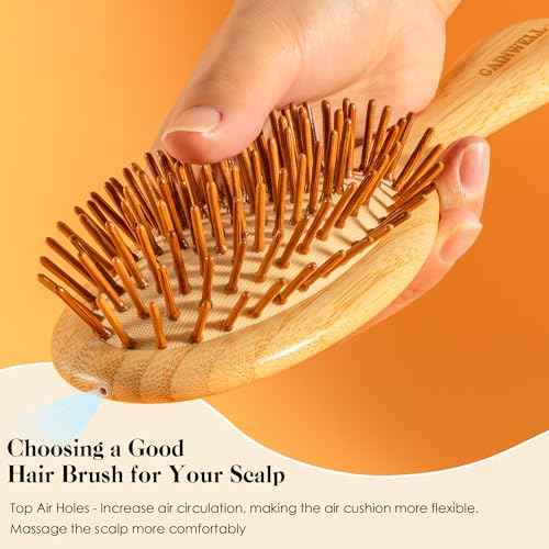GAINWELL Hair Brush for Hair Growth, Bamboo Bristles Detangling Wooden Paddle Hair Brush for Massaging Scalp, All Hair Types Women Men Kids, Ergonomic Handle, Pointed Bristle