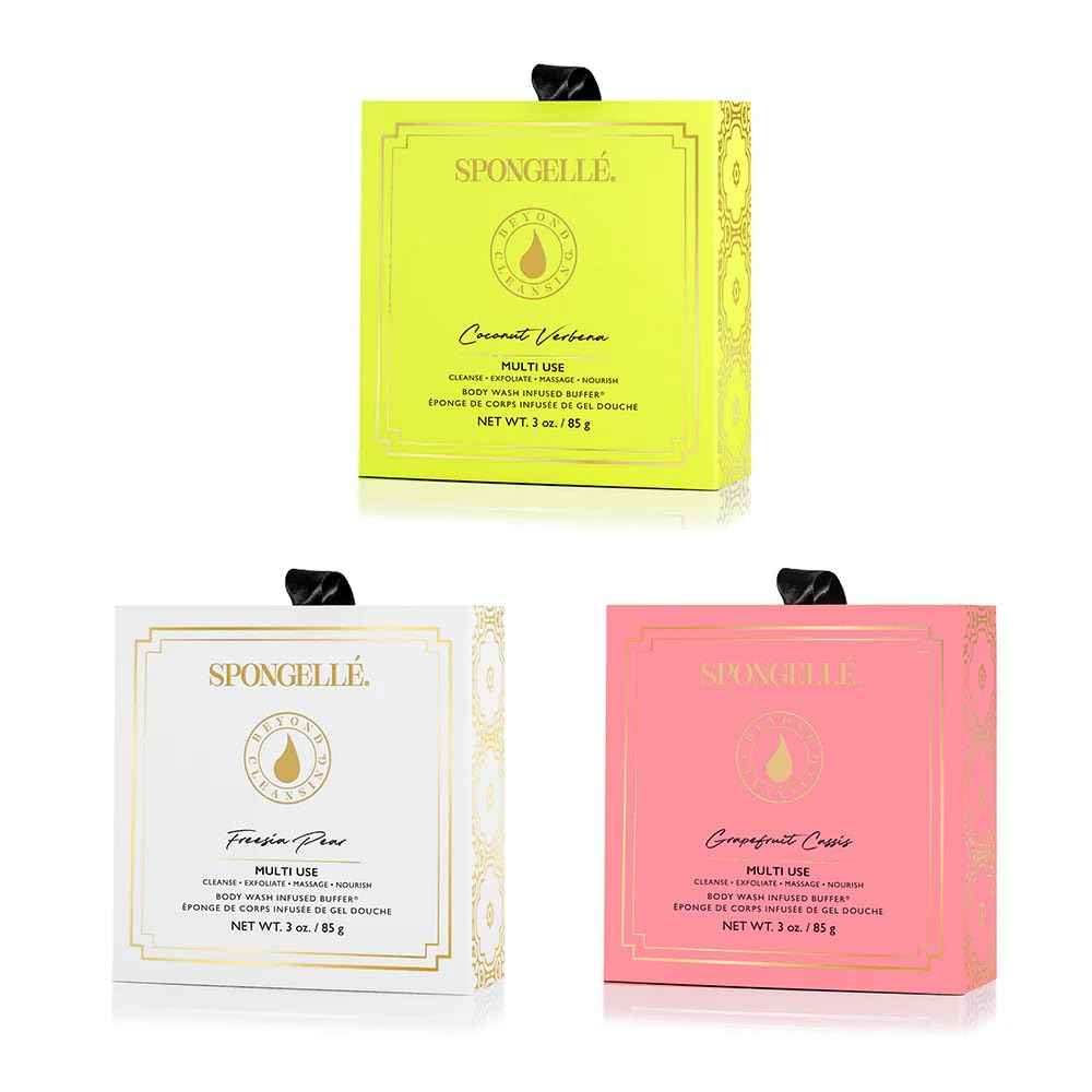 Spongelle Wild Flower Buffer Body Scrubber with Box | Bath & Shower Loofah for Women | Exfoliator with Body Wash Infused | 14+ uses (Coconut Verbena, Grapefruit Cassis, Freesia Pear)