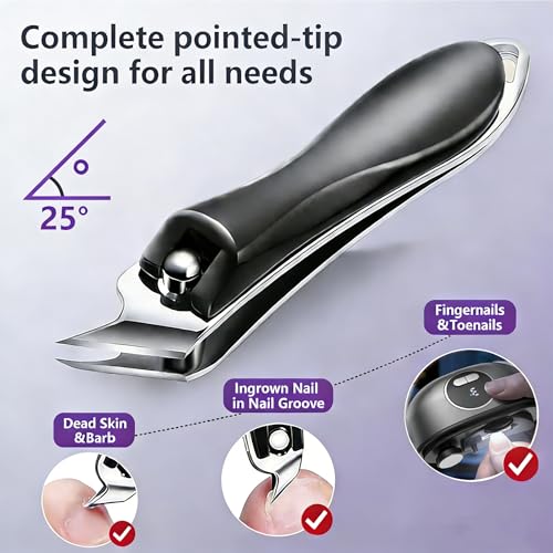 Electric Nail Clipper, 2-in-1 Improved Nail Clippers Set with LED Light & USB Rechargeable, 3 Speed Quiet & Nail Clip Storage for Baby Adults Seniors Thick Nails ?Includes Oblique Nail Clippers (Grey)