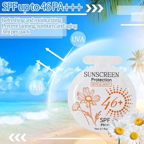 100 Pcs Sunscreen Bulk Mini Travel Size Sunscreen Packets SPF 46+ Summer Party Gifts for Women Girl