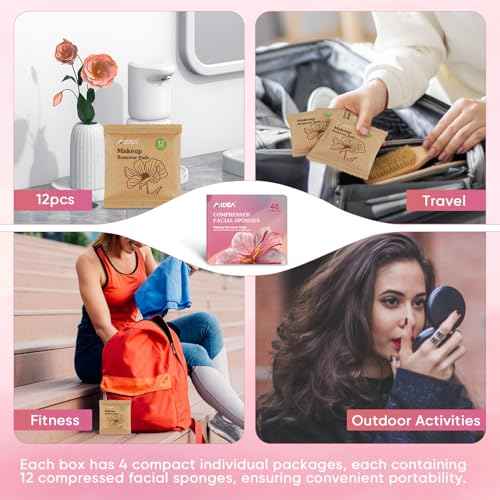 AIDEA 48-Count Compressed Facial Sponges Pink, Face Cleansing Pads, 100% Natural Cellulose Cosmetic Spa Sponges for Facial Cleansing, Exfoliating Pads, Mask Removal, Travel Essentials for Women