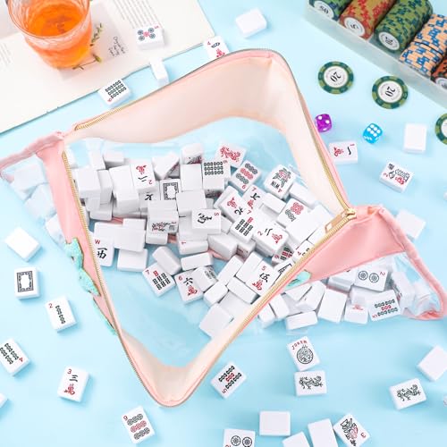 American Mahjong Tile Bag with Gold Zipper - Pink Blue