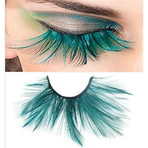 Halloween eyelashes Double Lip Black with Green Big Extra Long Feather eyelashes Extra extension Halloween Green Feather Tip False Eyelashes Dance Halloween Costume