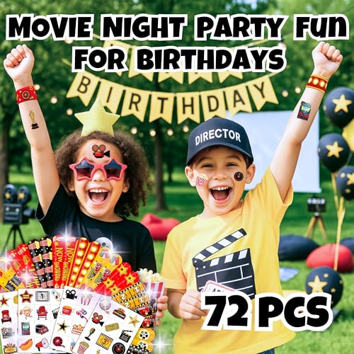 72-Piece Movie Night Party Favors Set - Tattoos & Slap Bracelets