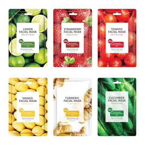 6 Pack Fruit Face Mask for Women,Hydrating Facial Sheet Mask Skincare Set£¬Moisturizing Facial Spa Masks for All Skin Types