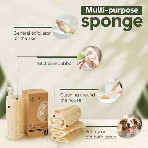 Chill Ah Green Glow Loofah Sponge Set ? 100% Plant-Based, Dye-Free, Biodegradable, Scratch-Free, Handcrafted in Vietnam (2-Pack)
