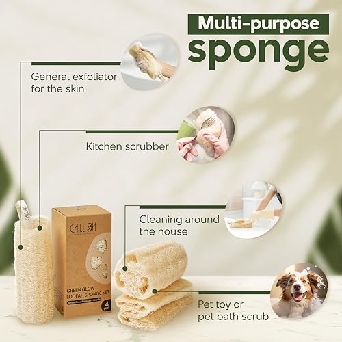 Chill Ah Natural Loofah Sponge 4-Pack – Plant-Based Bath Exfoliator