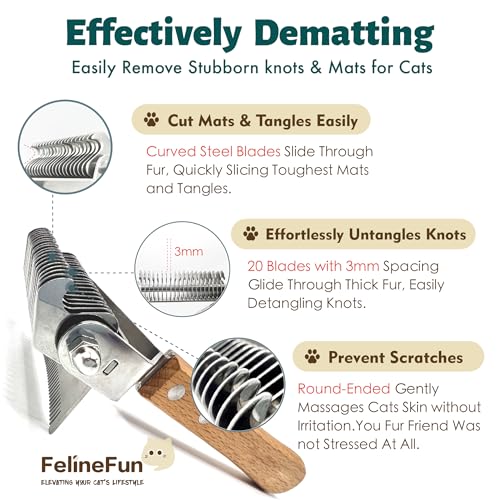FelineFun Cat Brush 2-in-1 Dematting & Deshedding Rake