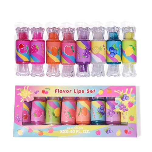 Mebtmel Glitter Lip Gloss Set for Kids, 6-Pack Candy Shapes