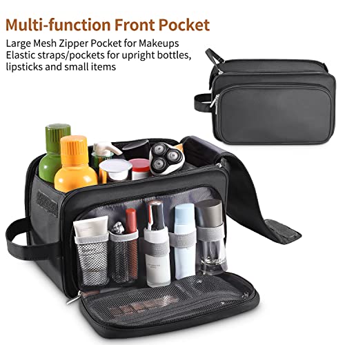 Buruis Extra Large Toiletry Bag for Men, Travel Toiletry Organizer Dopp Kit Water-resistant Shaving Bags, PU Leather Cosmetic Bathroom Shower Bag for Toiletries, Grooming, Accessories (Black)