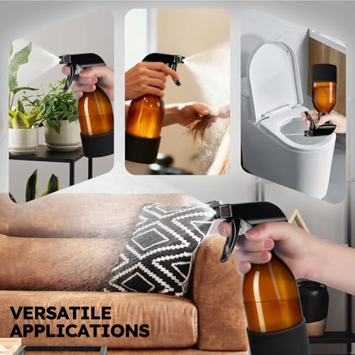 Tecohouse 2 Pack 8oz Amber Glass Spray Bottles with Silicone Sleeve