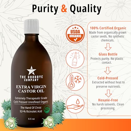 Organic Cold-Pressed Castor Oil, 8.5 oz - USDA Certified