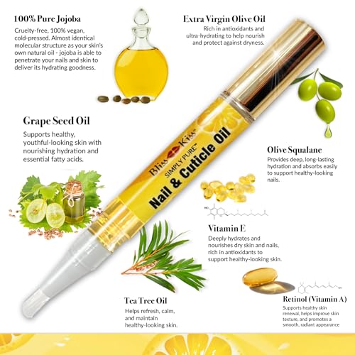 Bliss Kiss Nail Oil Cuticle Pens - 4 Pack with Jojoba & Vitamin E