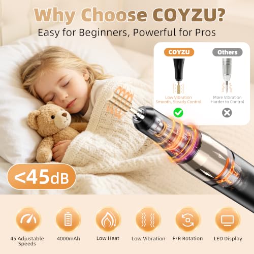 Professional Electric Nail Drill - Cordless 45000 RPM Nail File for Gel & Acrylic