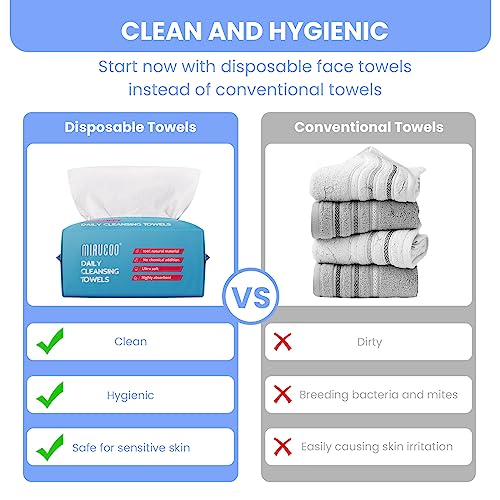 100 Sheet Daily Cleansing Towels Ultra Soft Dry Wipes for Sensitive Skin Disposable Facial Washcloths 100% Organic Viscose (Pack of 6)
