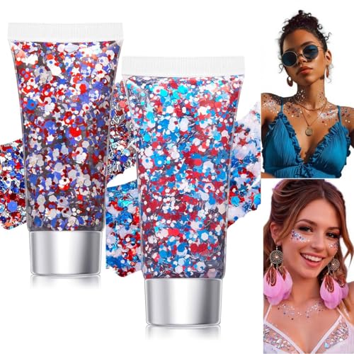 4th of July Body Glitter Stick - Red White Blue, 2 Pack