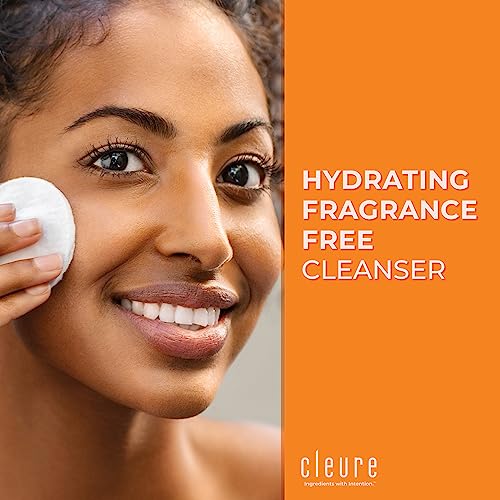 Cleure Gentle Face Cleanser for Dry Sensitive Skin - Hydrating Daily Lotion Cleanser, Non-Greasy, pH Balanced w/Shea Butter & Sodium Hyaluronate, Fragrance Free (8 oz, 2 Pack)