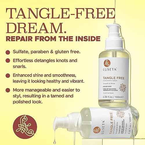 Luseta Tangle Free Routine Hair Serum Oil for Women and Men Detangling with Keratin and Argan Oil, Color Safe for Curly and Wavy Hair, Paraben & Gluten Free 3.38oz
