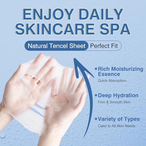 12 Pack Serum Sheet Masks,Facial Masks Skincare for Women,Hydrating & Moisturizing Face Masks for All Skin Types,Smooth,Nourishing,Lightweight